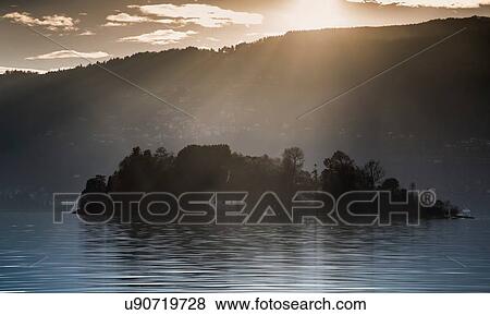 Stock Photo - Small island, Lake Maggiore, Piedmont, Lombardy, Italy. Fotosearch