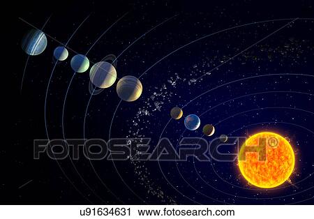 Stock Image - Solar system and 'ninth planet X'. Fotosearch