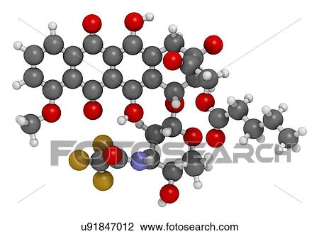 Stock Image - Valrubicin bladder cancer drug molecule. Fotosearch