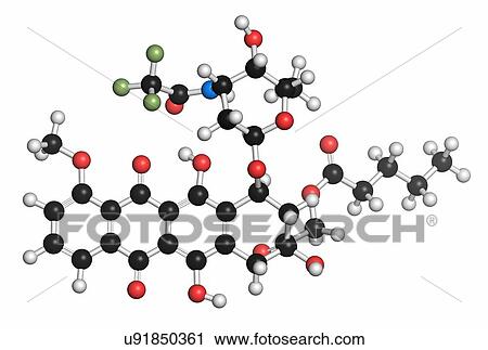 Stock Image - Valrubicin bladder cancer drug molecule. Fotosearch