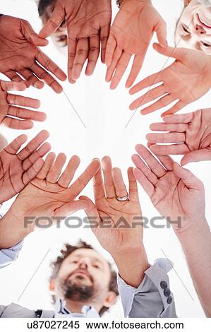 View from below of circle of open hands View Large Photo Image Stock Photography - View from below of circle of open hands. Fotosearch