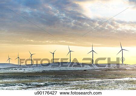Wind turbines at sunset, Taiba, Ceara, Brazil View Large Photo Image Stock Photo - Wind turbines at sunset, Taiba, Ceara, Brazil. Fotosearch