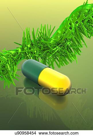 Picture - Yellow and green capsule. Fotosearch