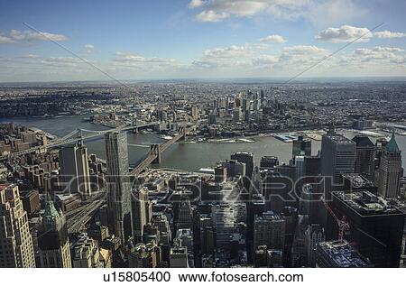 Stock Image - Aerial view of downtown district. Fotosearch
