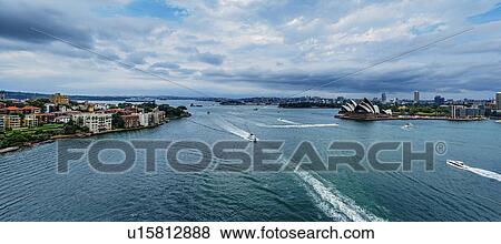 Stock Photo - Aerial view of Sydney Opera House on cloudy day. Fotosearch