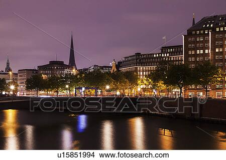 Picture - Architecture of Hamburg at sunrise Hamburg, Germany. Fotosearch