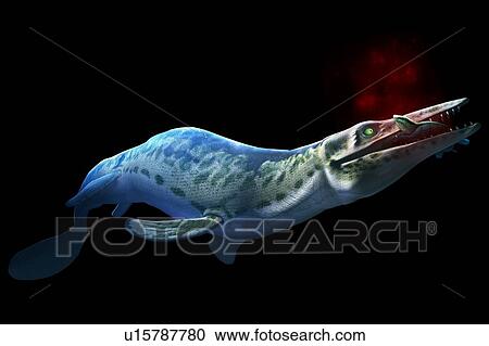 Stock Image - Artwork of a mosasaur. Fotosearch