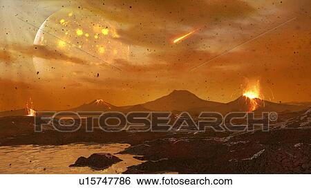 Artwork of the primordial Earth View Large Photo Image Stock Photograph - Artwork of the primordial Earth. Fotosearch