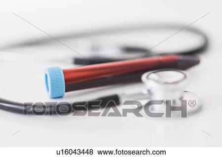 Stock Photo - Blood sample and stethoscope. Fotosearch