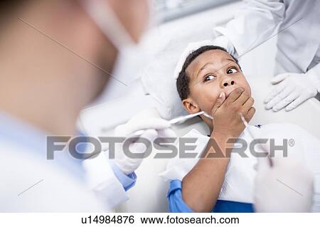 Stock Photograph - Boy rejecting dental treatment. Fotosearch