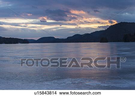 Picture - Brant Lake in Adirondack region at dusk. Fotosearch