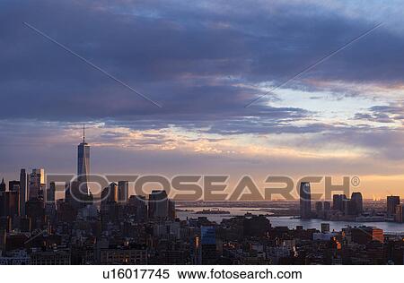 Cityscape of New York with view of One World Trade Centre View Large Photo Image Stock Photography - Cityscape of New York with view of One World Trade Centre. Fotosearch