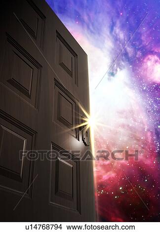 Picture - Door with outer space behind. Fotosearch