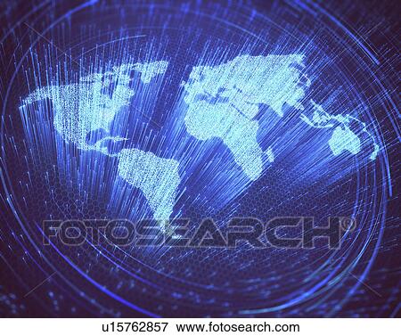 Stock Photo - Fibre optic world map, illustration. Fotosearch