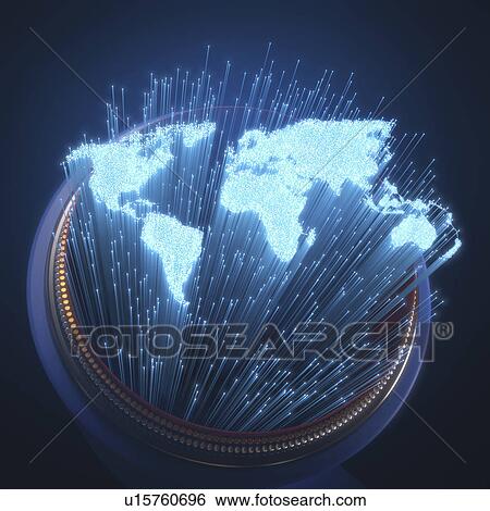 Stock Photograph - Fibre optic world map, illustration. Fotosearch