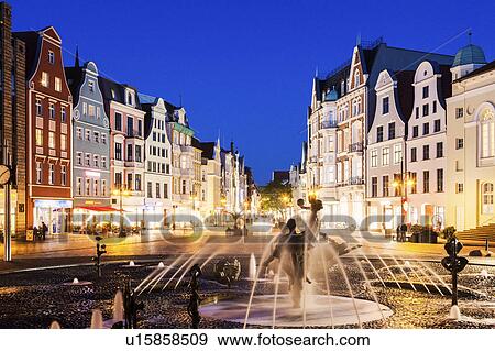 Stock Photo - Fountain on University Square in Rostock Rostock, Mecklenburg-Vorpommern, Germany. Fotosearch
