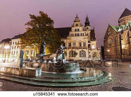 Stock Image - Fountain Poseidon on Domshof Plaza in Bremen Bremen, Germany. Fotosearch