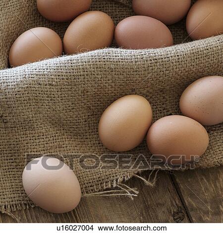 Picture - Fresh animal eggs on wood. Fotosearch