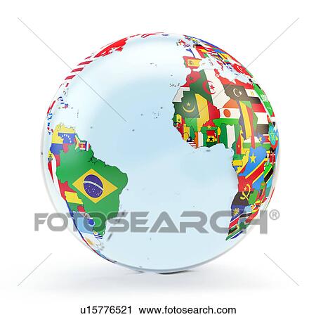 Stock Image - Globe with national flags, illustration. Fotosearch