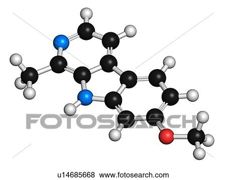 Stock Photo - Harmine alkaloid molecule, illustration. Fotosearch