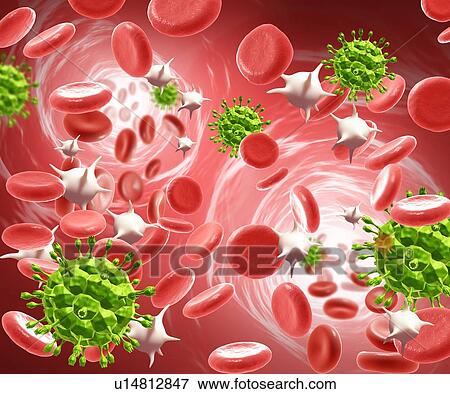 Stock Photo - HIV particles, illustration. Fotosearch