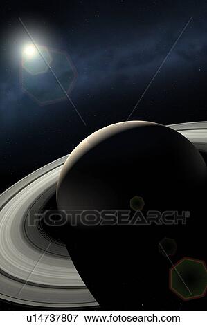 Stock Photo - Impression of Saturn and Ringshine. Fotosearch