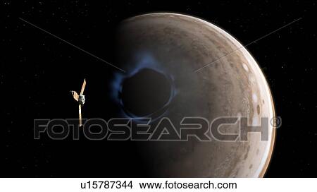 Picture - Juno and Jupiter's aurorae, illustration. Fotosearch