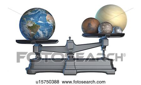 Stock Photo - Jupiter compared with planets on scales. Fotosearch