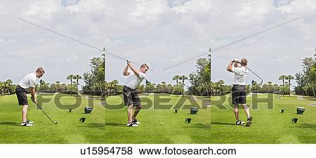 Man hitting ball with golf club View Large Photo Image Stock Photo - Man hitting ball with golf club. Fotosearch
