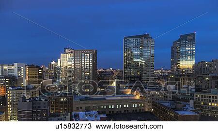 Modern downtown district at dawn View Large Photo Image Stock Image - Modern downtown district at dawn. Fotosearch