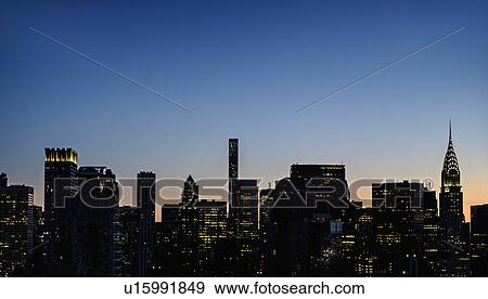 New York skyline at dusk with Chrysler Building View Large Photo Image Stock Photo - New York skyline at dusk with Chrysler Building. Fotosearch