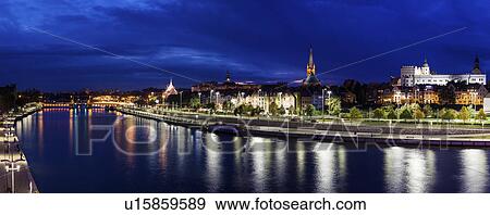 Stock Photo - Old architecture of Szczecin at night Szczecin, West Pomeranian, Poland. Fotosearch