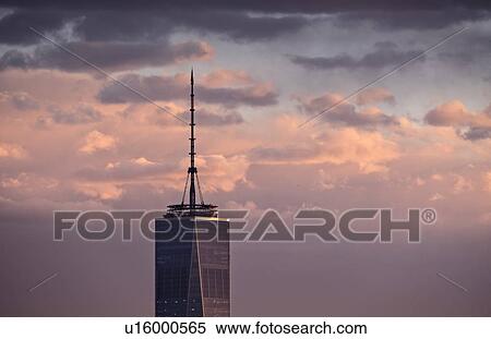 Stock Photography - One World Trade Center against sky at dusk. Fotosearch