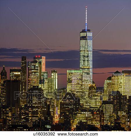 One World Trade Center at dusk View Large Photo Image Stock Image - One World Trade Center at dusk. Fotosearch