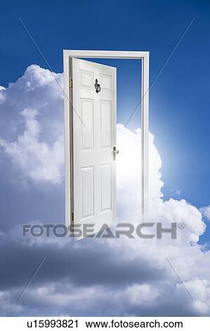 Stock Image - Opened door in clouds. Fotosearch