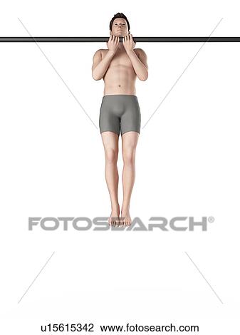 Stock Image - Person using chin up bar. Fotosearch