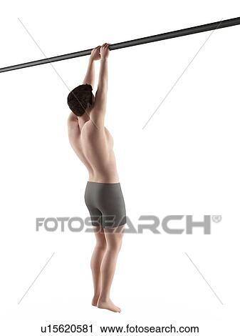 Stock Image - Person using chin up bar. Fotosearch