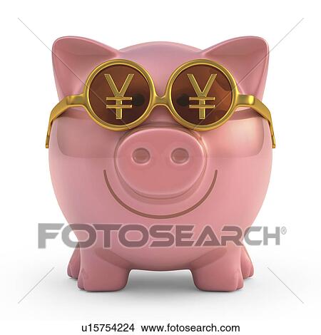 Picture - Piggy bank with sunglasses, illustration. Fotosearch