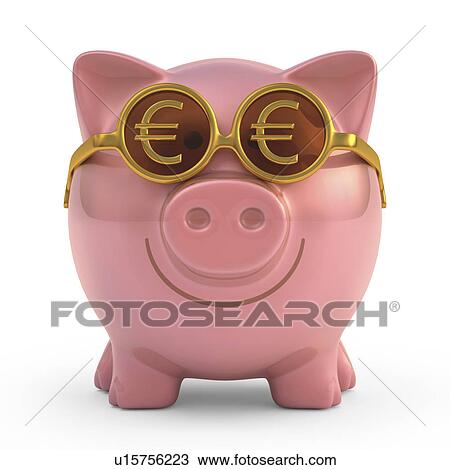 Stock Image - Piggy bank with sunglasses, illustration. Fotosearch