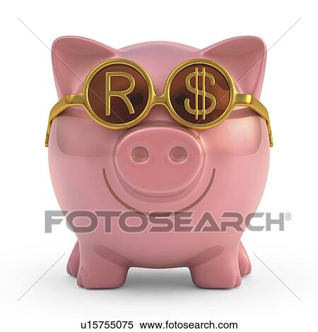 Stock Photography - Piggy bank with sunglasses, illustration. Fotosearch