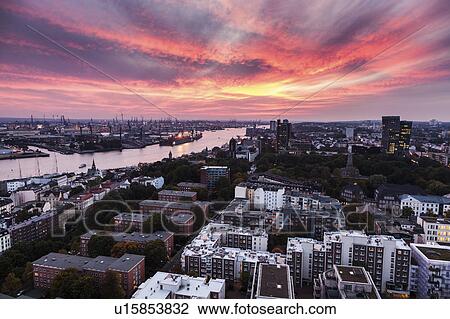 Stock Image - Port of Hamburg and St Pauli architecture Hamburg, Germany. Fotosearch