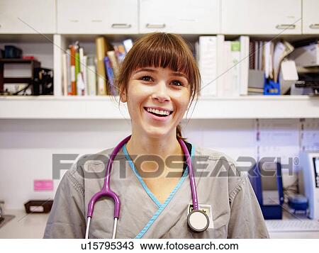 Stock Image - Portrait of vet with stethoscope. Fotosearch