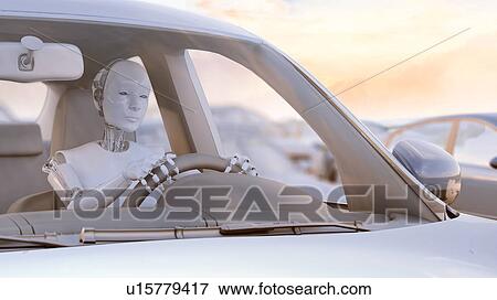 Stock Photo - Robot driving car, illustration. Fotosearch