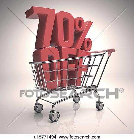 Picture - Shopping trolley with sign, illustration. Fotosearch