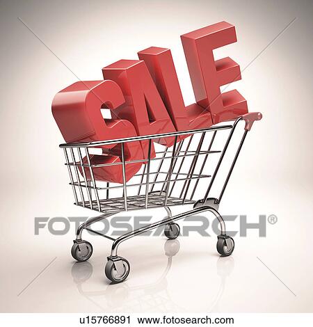 Stock Image - Shopping trolley with sign, illustration. Fotosearch