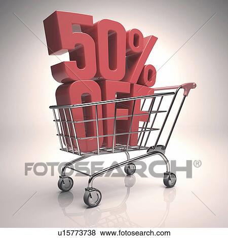 Stock Photo - Shopping trolley with sign, illustration. Fotosearch