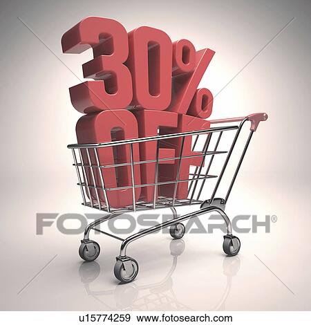 Stock Photo - Shopping trolley with sign, illustration. Fotosearch