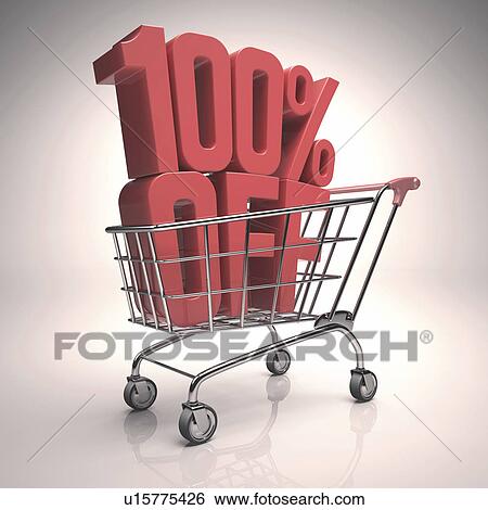 Stock Photograph - Shopping trolley with sign, illustration. Fotosearch
