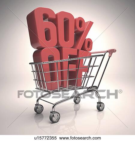 Stock Photography - Shopping trolley with sign, illustration. Fotosearch