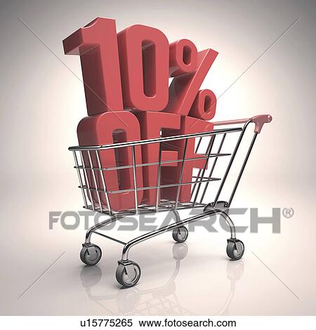 Stock Photography - Shopping trolley with sign, illustration. Fotosearch